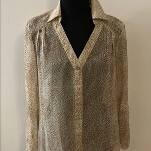 Have Tan Cream Buttoned Notched Collar Blouse